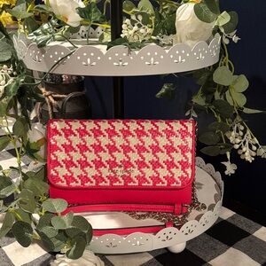 Kate Spade Pink and White Houndstooth Clutch
